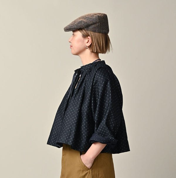45R Indigo Dot Smocking Blouse