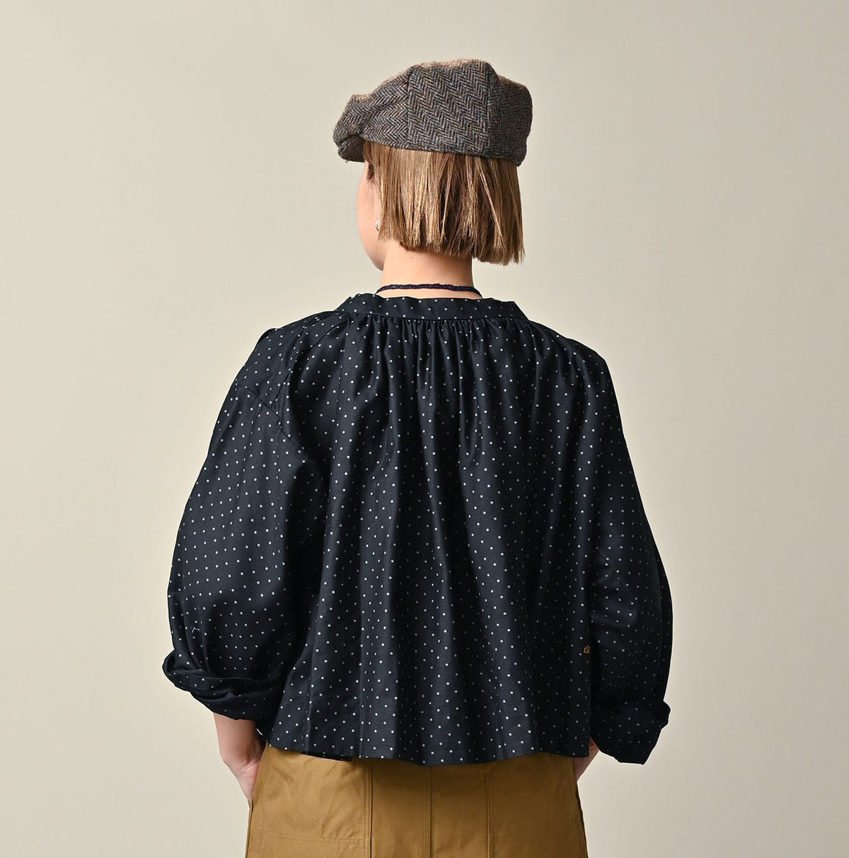 45R Indigo Dot Smocking Blouse
