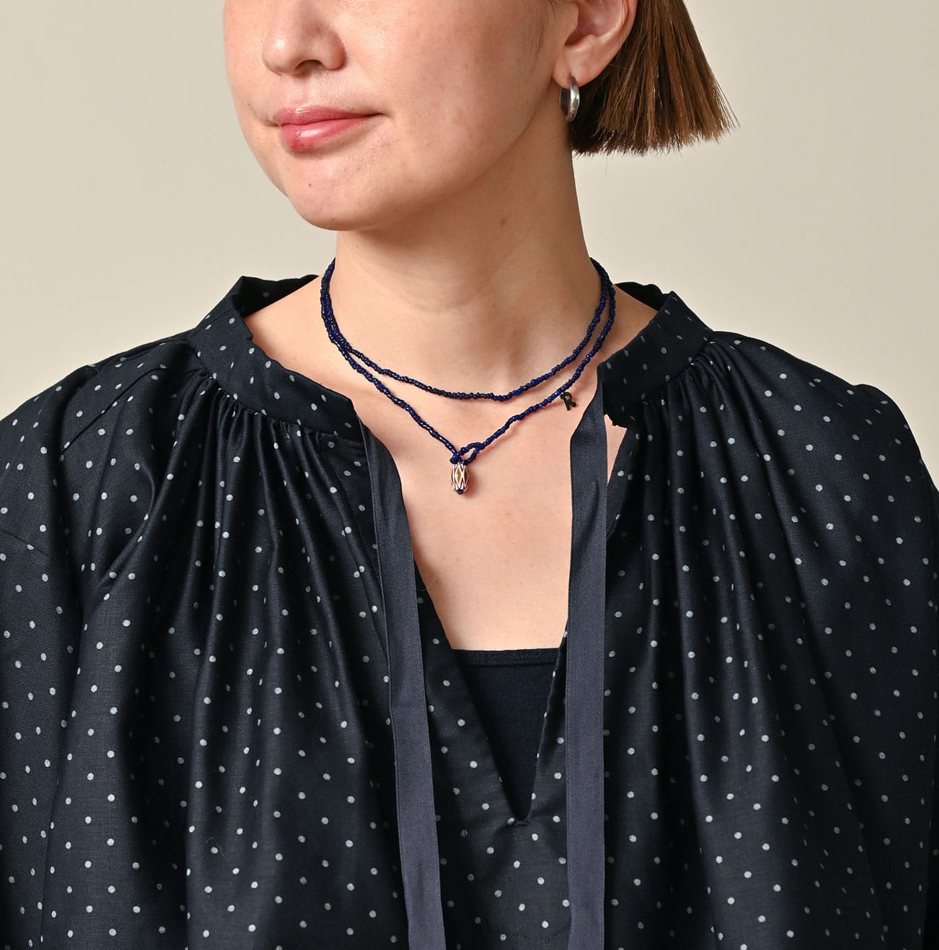 45R Indigo Dot Smocking Blouse