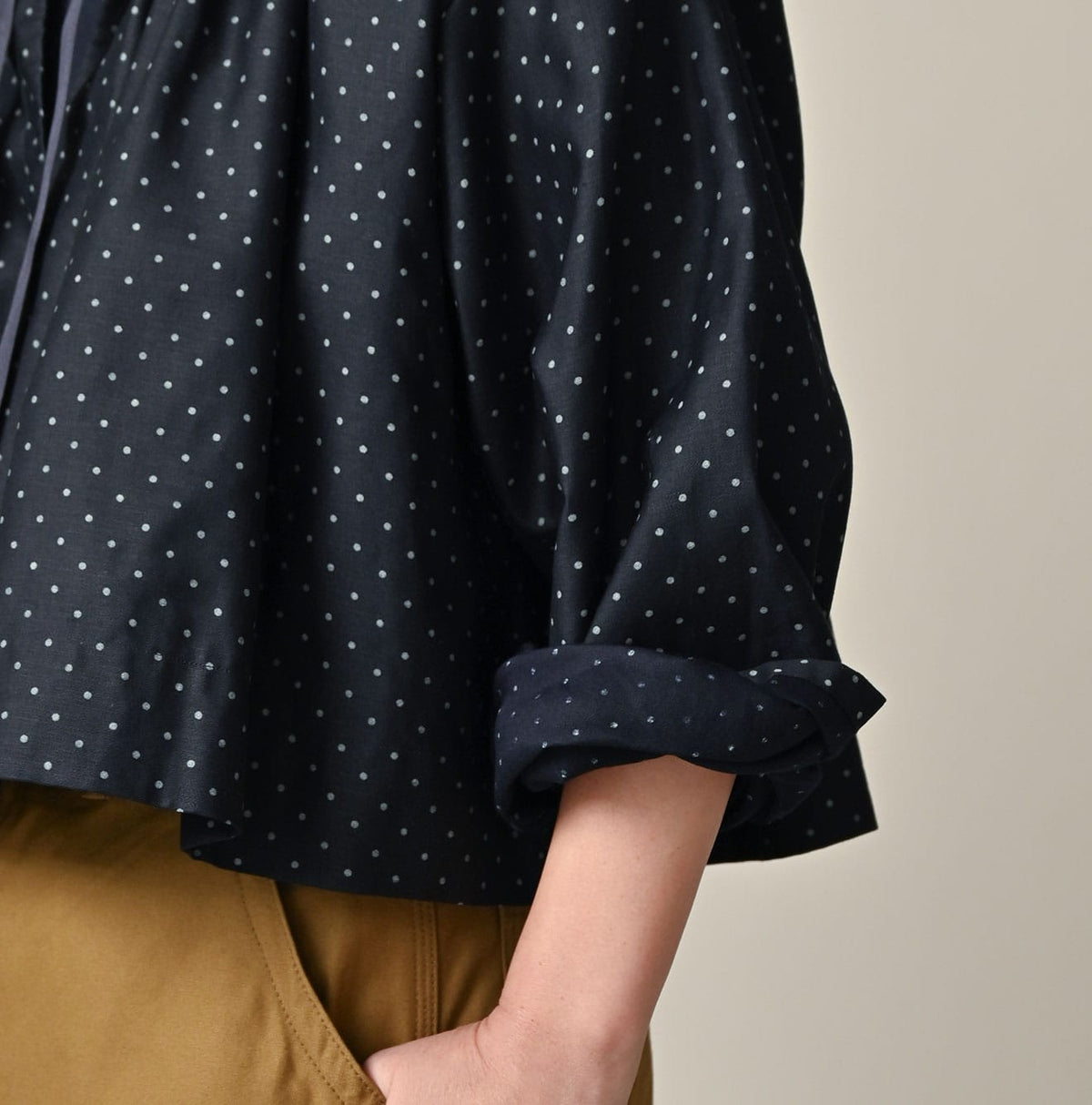 45R Indigo Dot Smocking Blouse