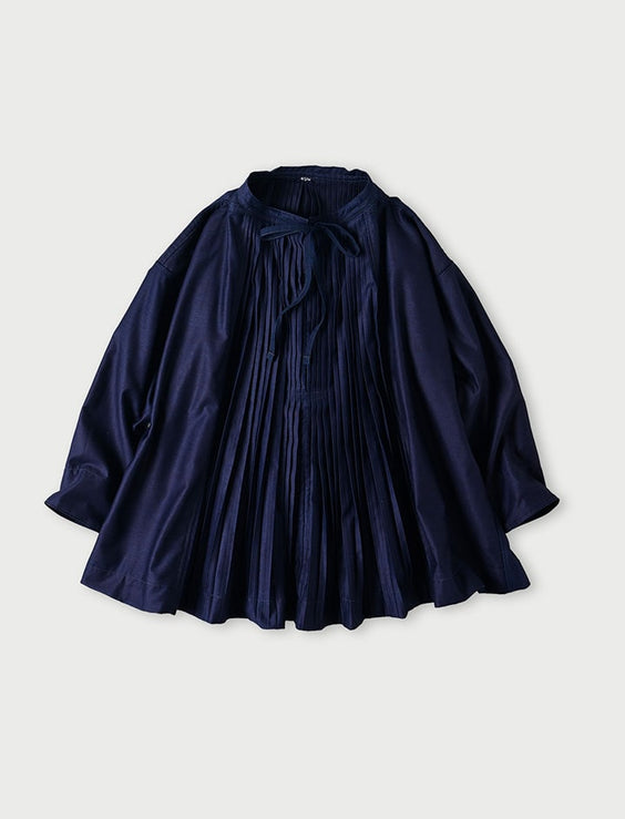 Indigo Awa Satin Pleats Smoking Blouse