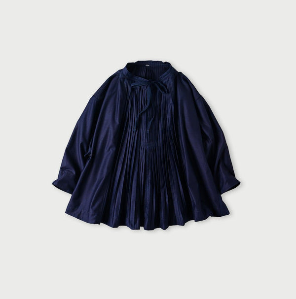 Indigo Awa Satin Pleats Smoking Blouse - 45R by 45rpm studio