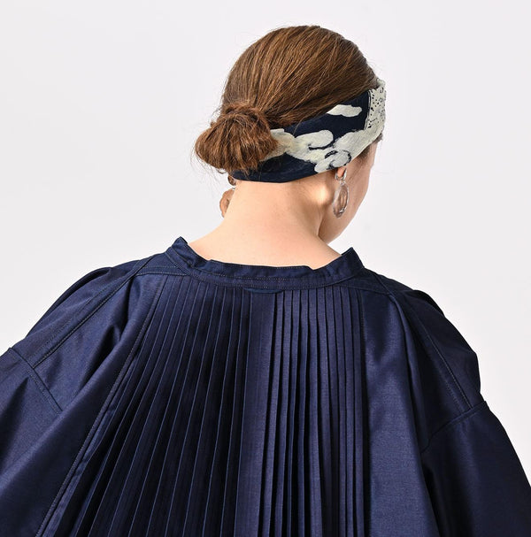 Indigo Awa Satin Pleats Smoking Blouse - 45R by 45rpm studio