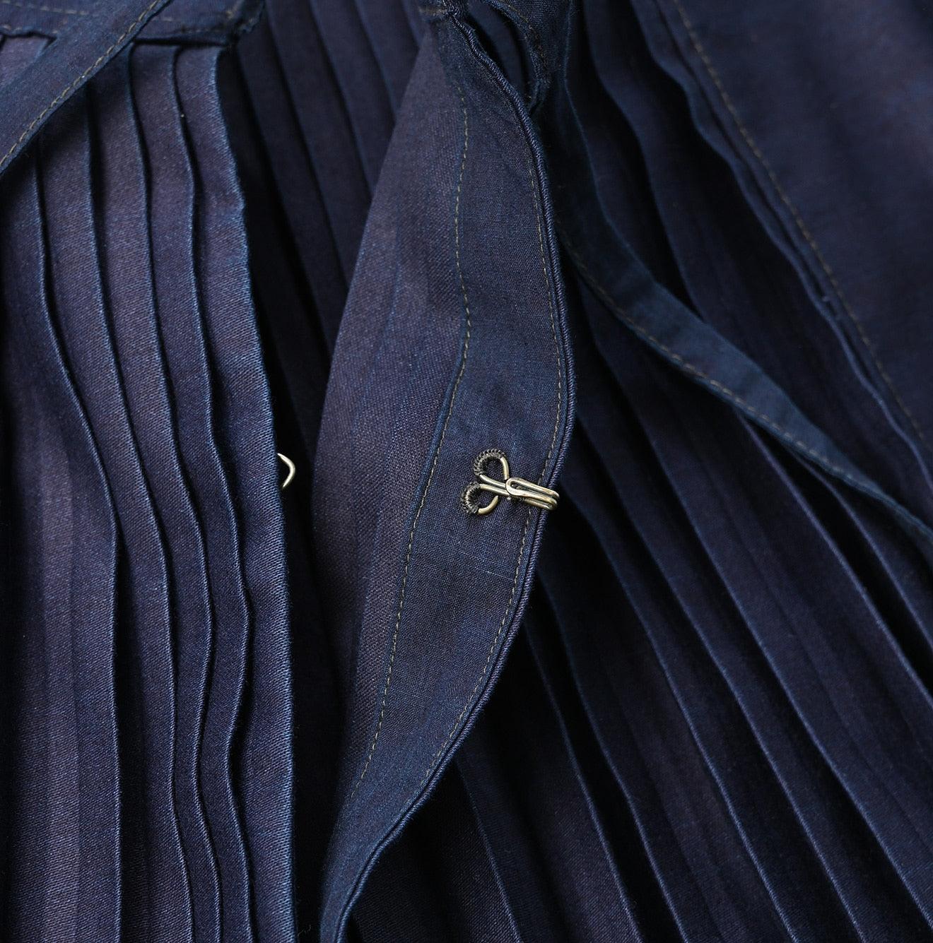 Indigo Awa Satin Pleats Smoking Blouse - 45R by 45rpm studio