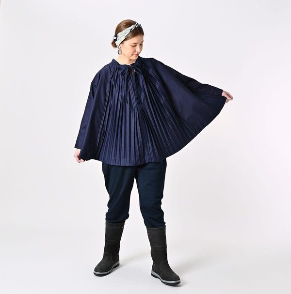 Indigo Awa Satin Pleats Smoking Blouse - 45R by 45rpm studio