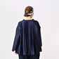 45R Indigo Awa Satin Pleats Smoking Blouse