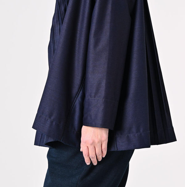 Indigo Awa Satin Pleats Smoking Blouse - 45R by 45rpm studio