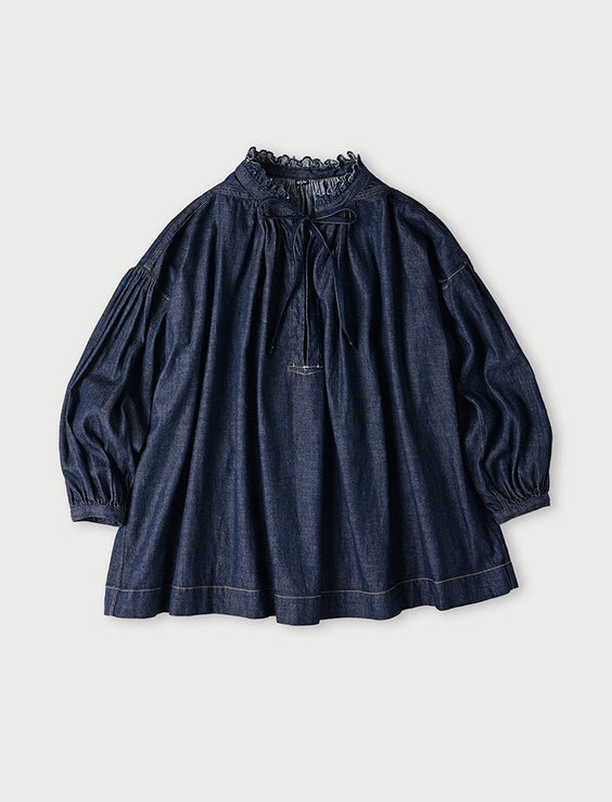 Indigo 45 Petit Denim Cutwork Embroidery Smocking Blouse