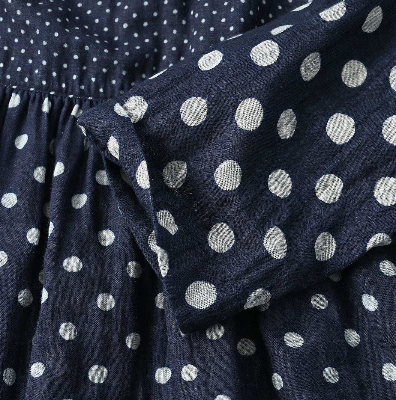 45R Indigo Fuwafuwa Double-woven Dots Blouse