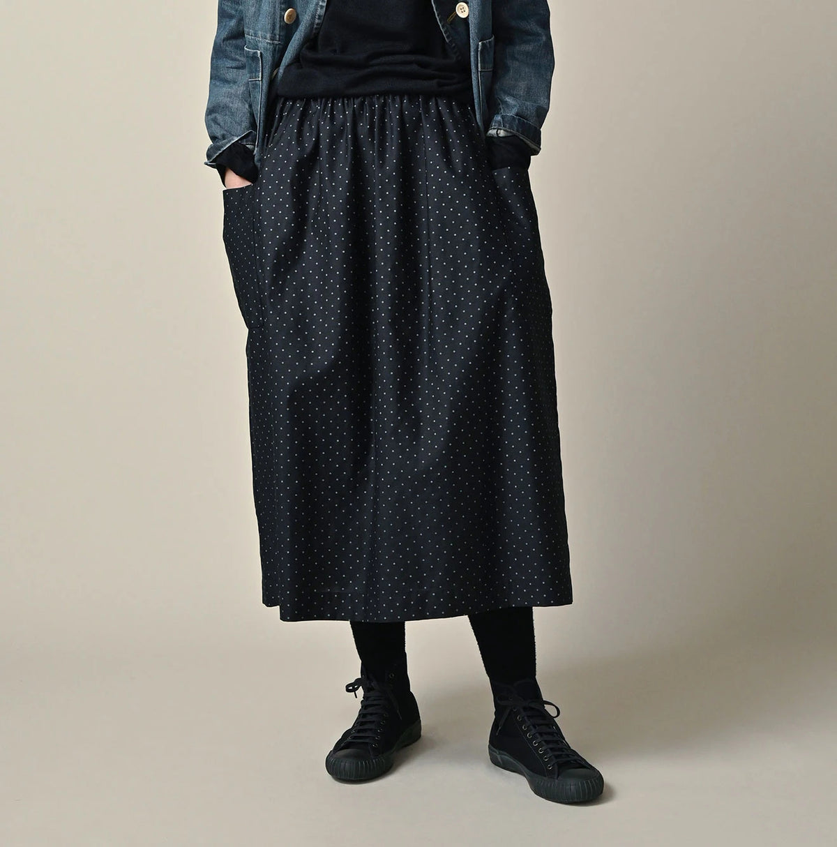 45R Indigo Dot Print Apron Skirt