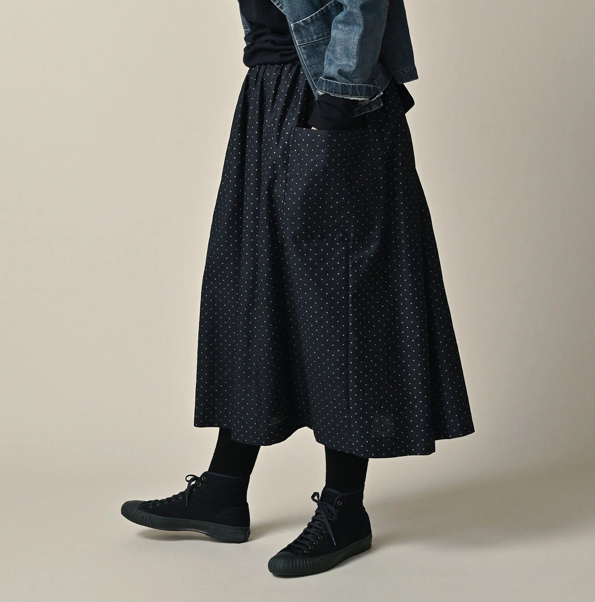 45R Indigo Dot Print Apron Skirt