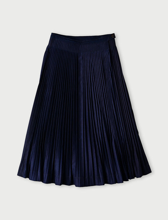 Indigo Awa Satin Pleats Skirt