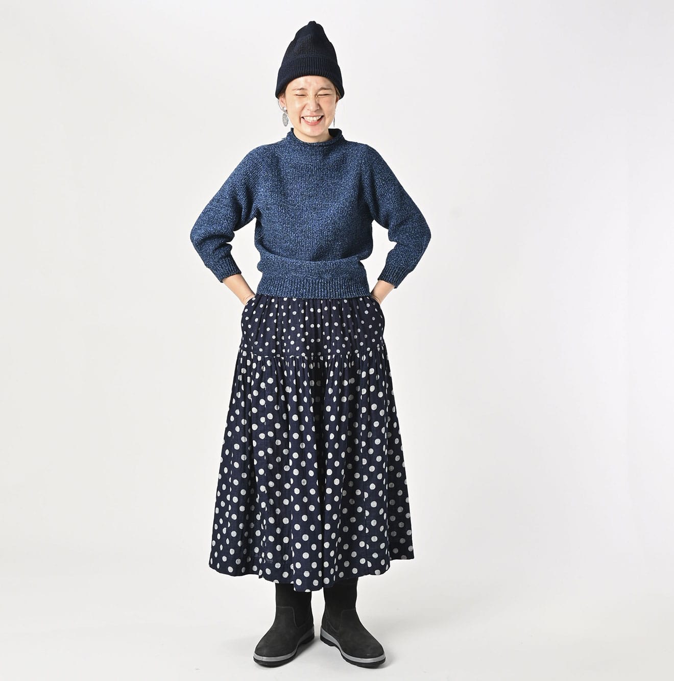 45R Indigo Fuwafuwa Double-woven Tiered Skirt