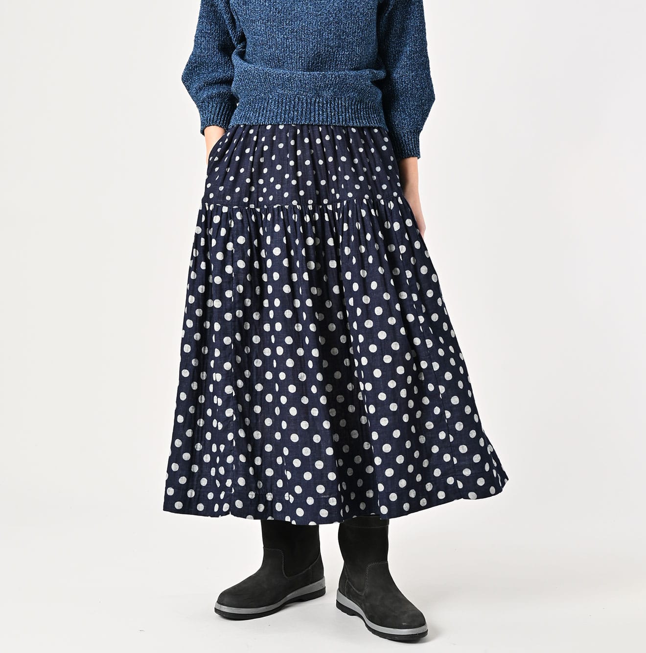 45R Indigo Fuwafuwa Double-woven Tiered Skirt