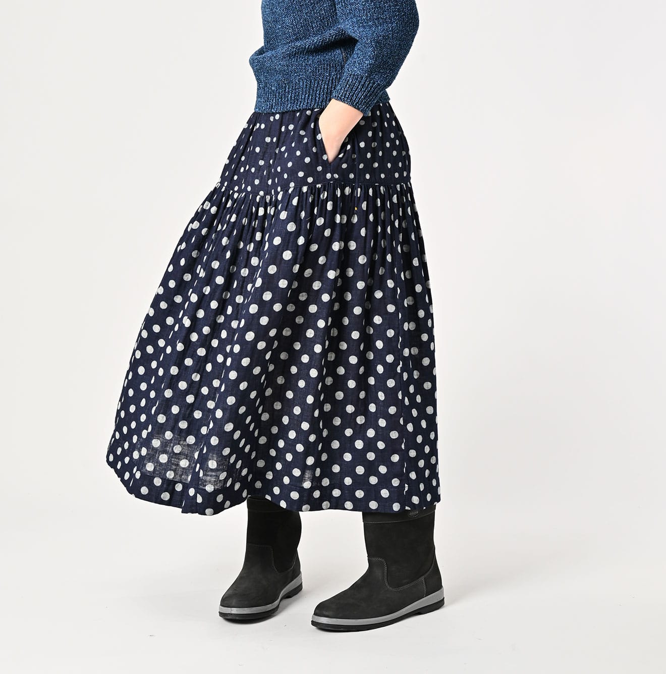 45R Indigo Fuwafuwa Double-woven Tiered Skirt