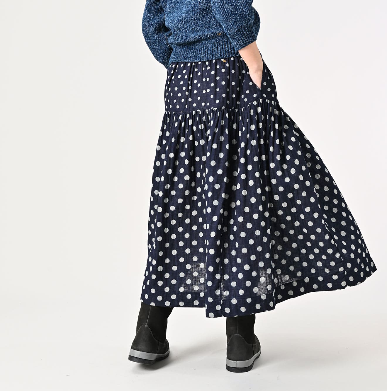 45R Indigo Fuwafuwa Double-woven Tiered Skirt