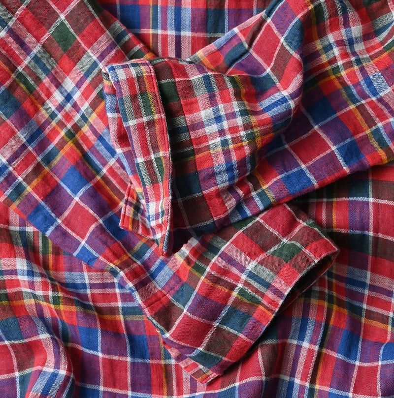 45R Gauze Doublecloth Frilled Collar Plaid Dress - Image 13