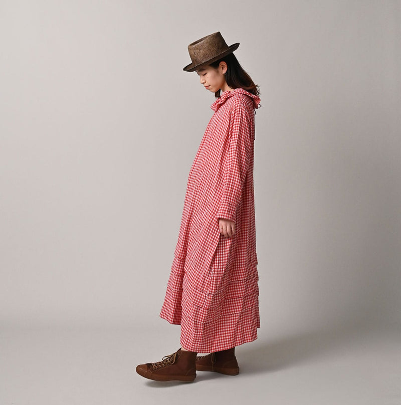 45R Gauze Doublecloth Frilled Collar Plaid Dress - Image 3