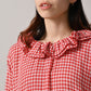 45R Gauze Doublecloth Frilled Collar Plaid Dress