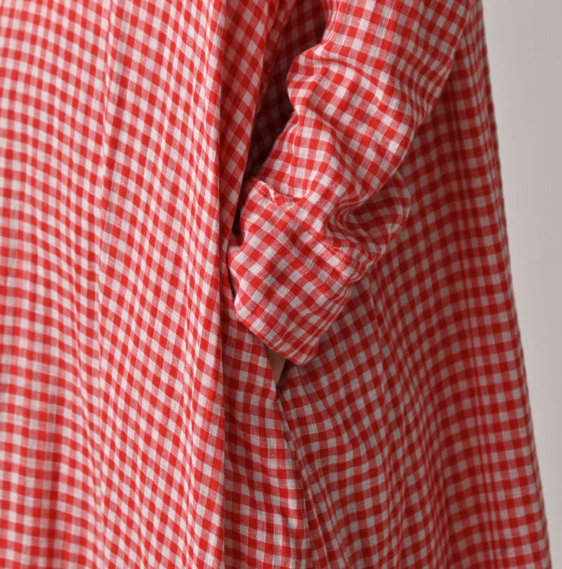 45R Gauze Doublecloth Frilled Collar Plaid Dress
