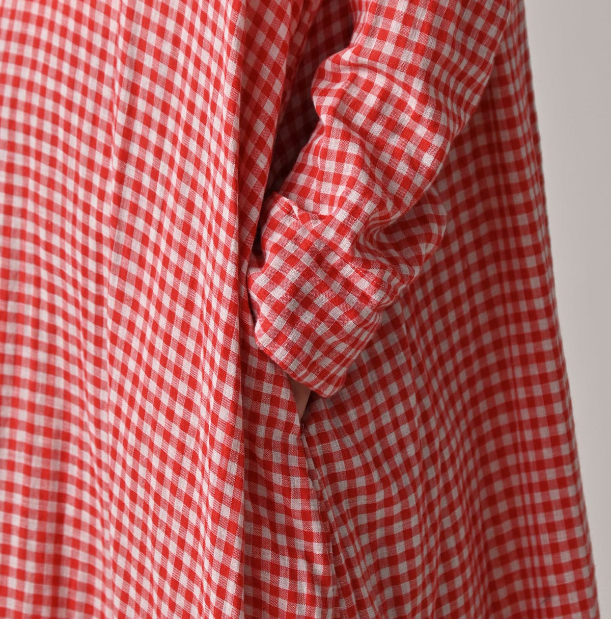 45R Gauze Doublecloth Frilled Collar Plaid Dress