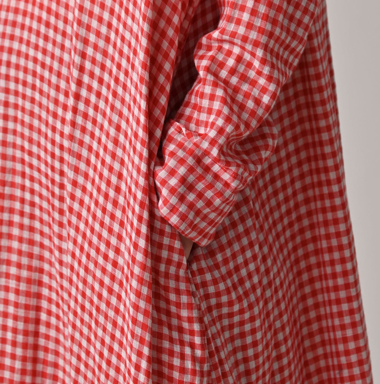 45R Gauze Doublecloth Frilled Collar Plaid Dress