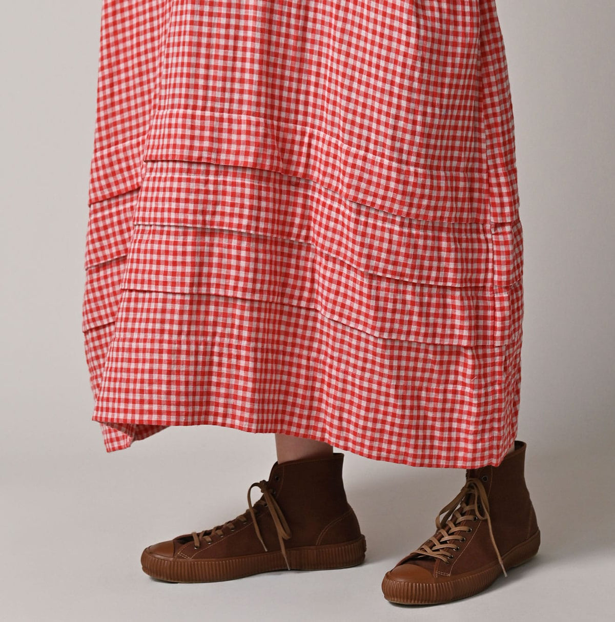 45R Gauze Doublecloth Frilled Collar Plaid Dress