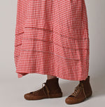 45R Gauze Doublecloth Frilled Collar Plaid Dress