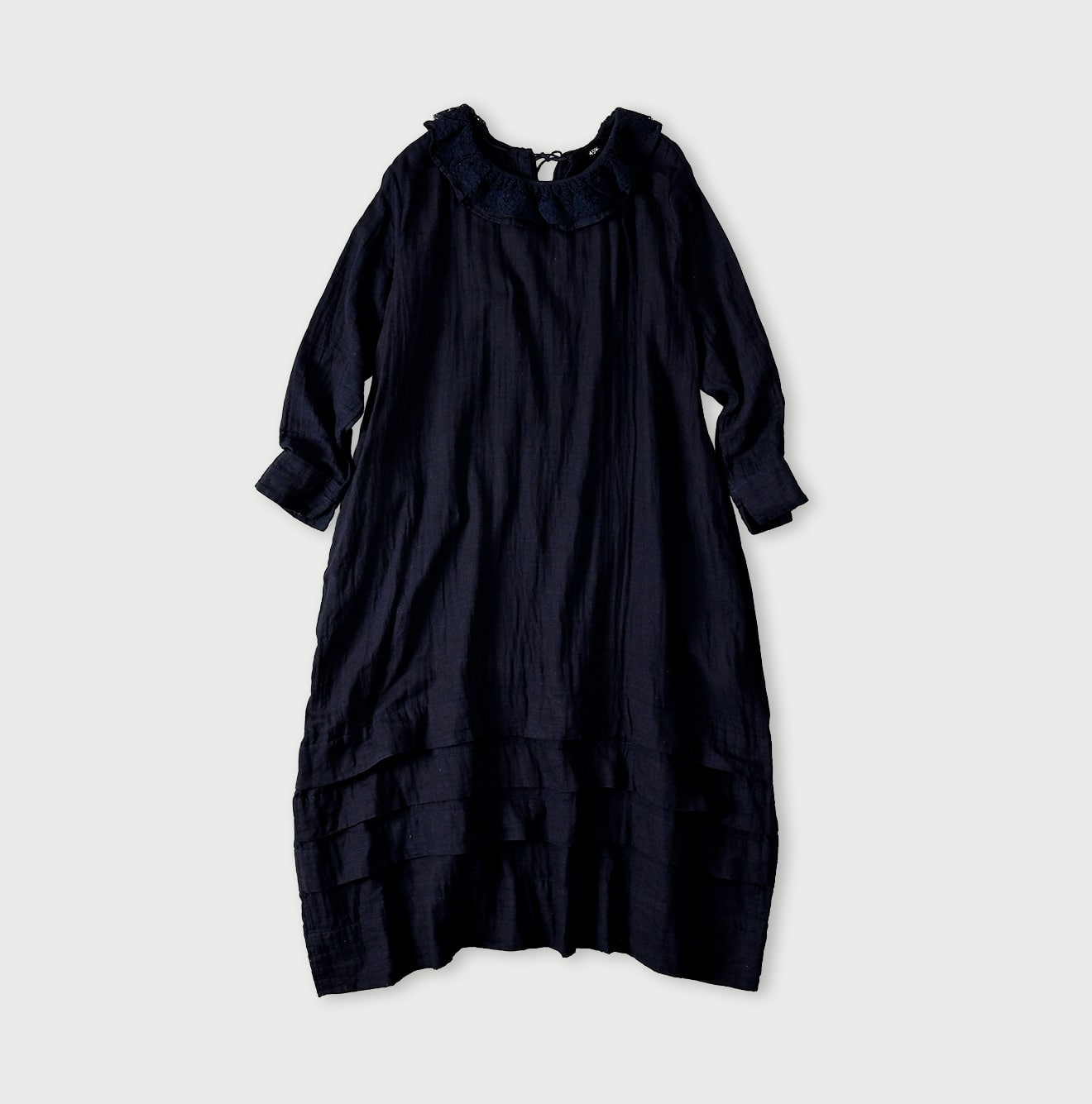 45R Indigo Gauze Doublecloth Frilled Collar Dress