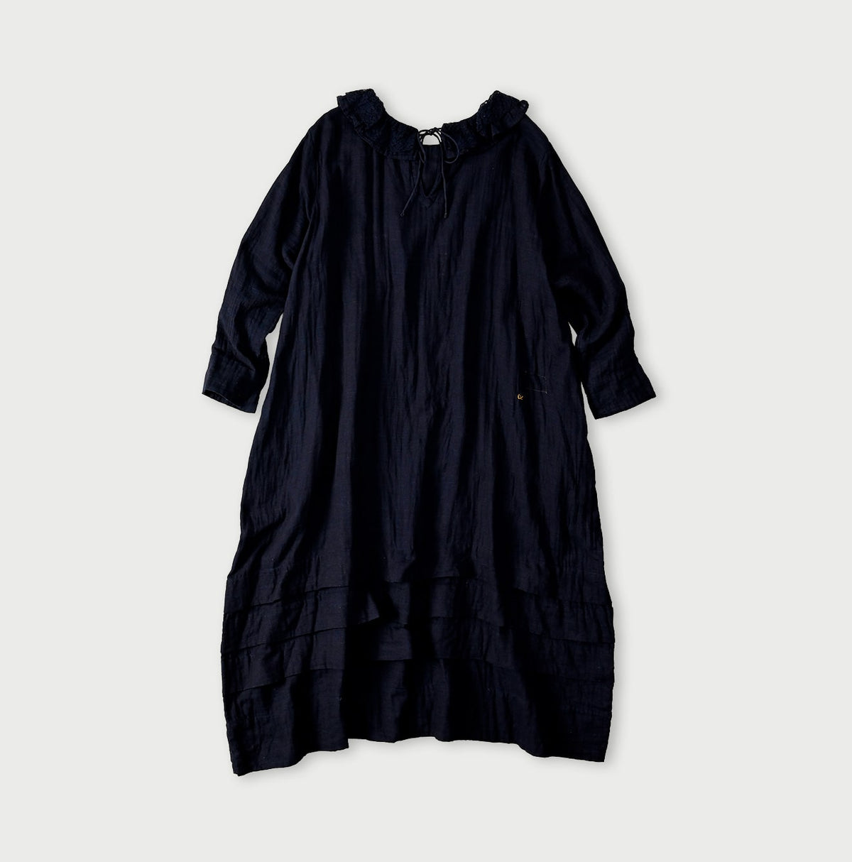45R Indigo Gauze Doublecloth Frilled Collar Dress