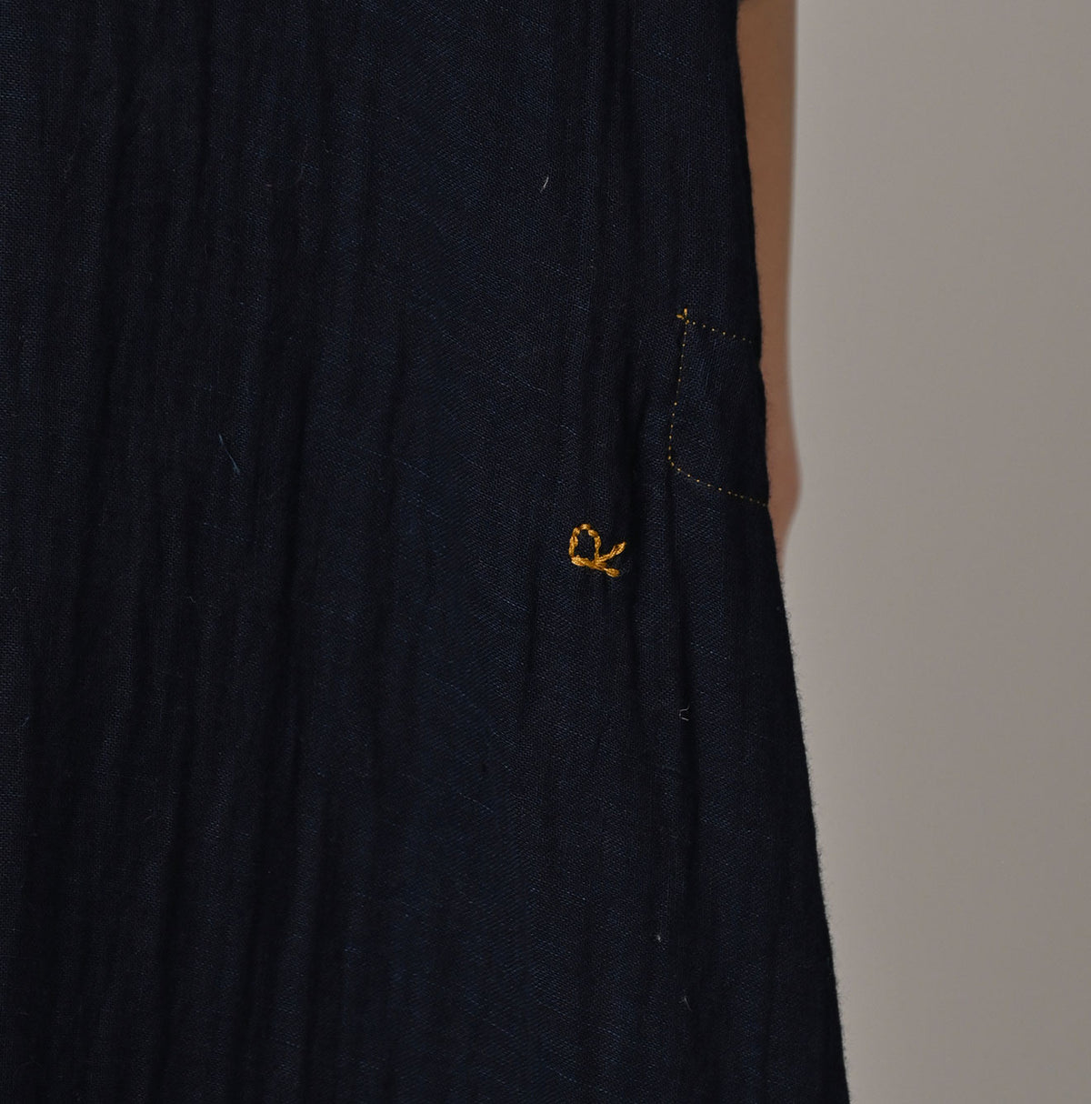 45R Indigo Gauze Doublecloth Frilled Collar Dress
