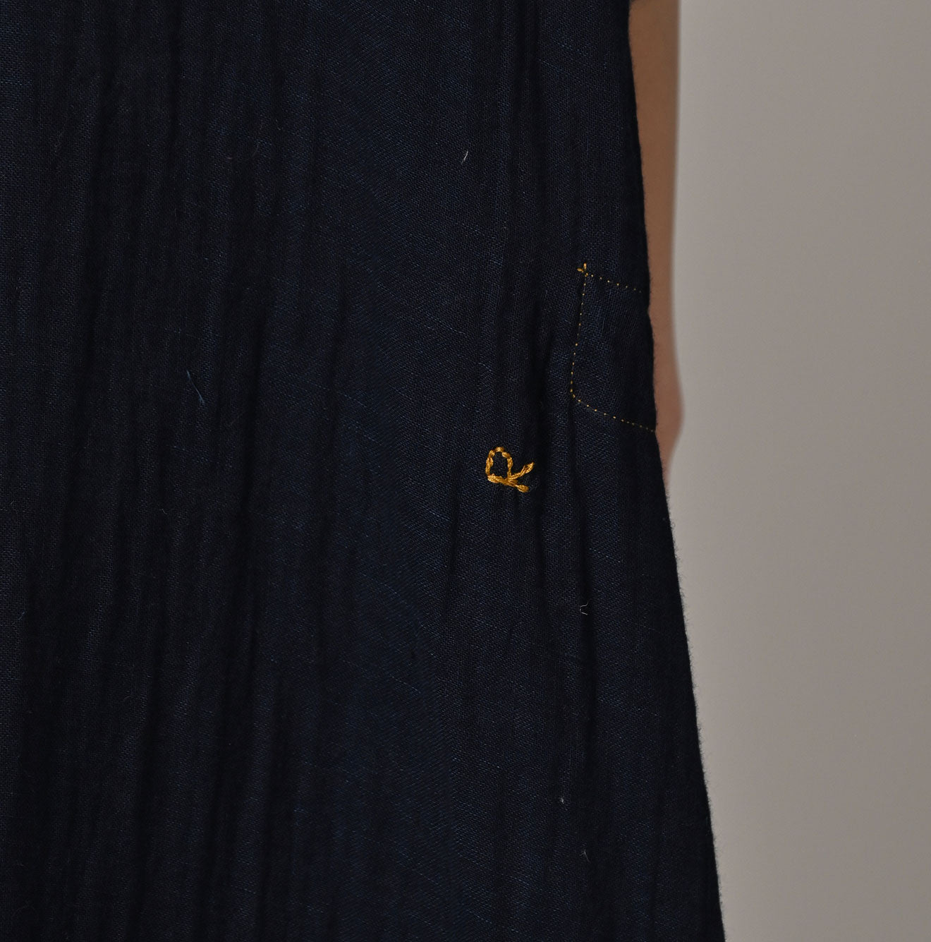 45R Indigo Gauze Doublecloth Frilled Collar Dress