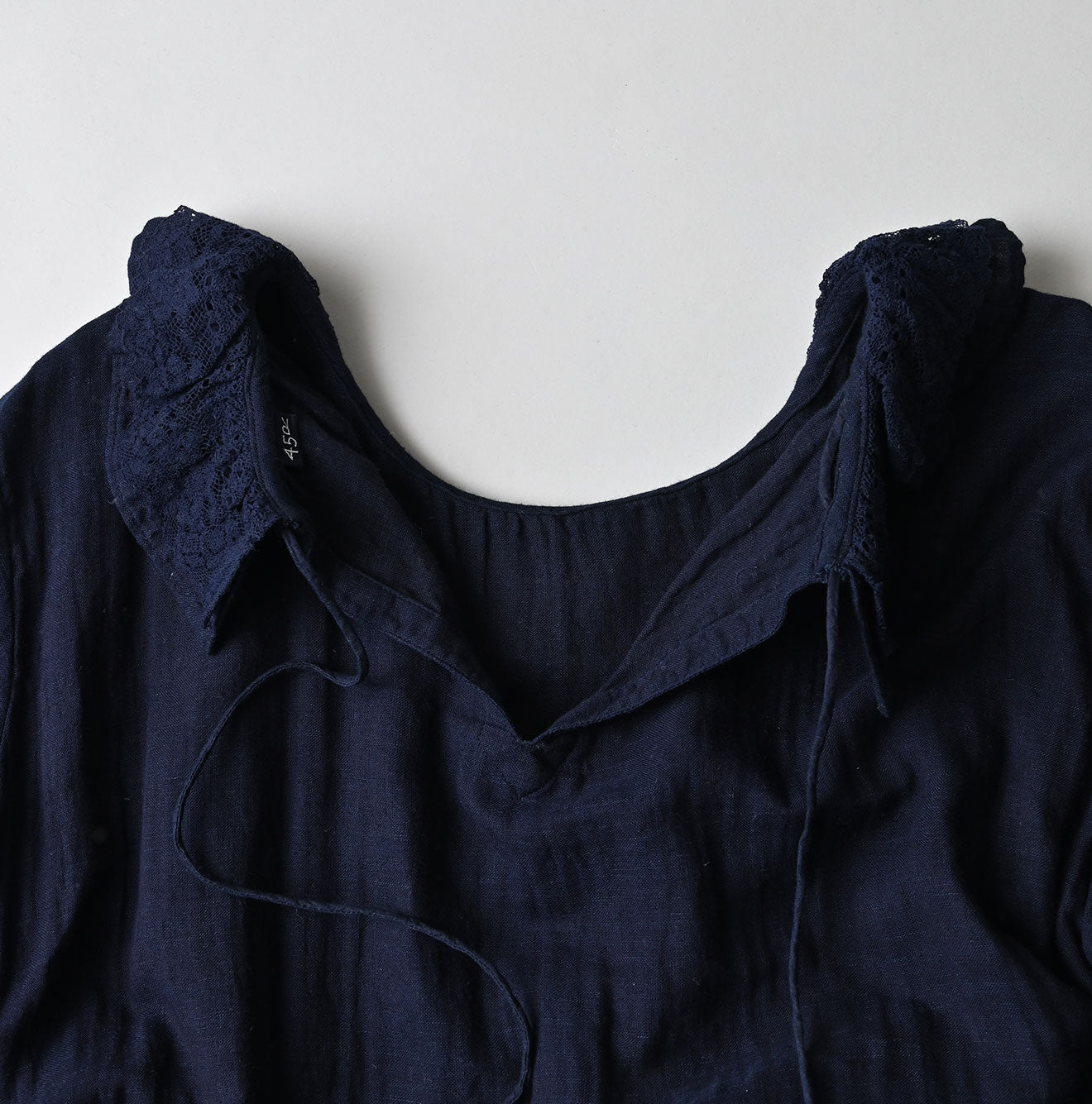45R Indigo Gauze Doublecloth Frilled Collar Dress