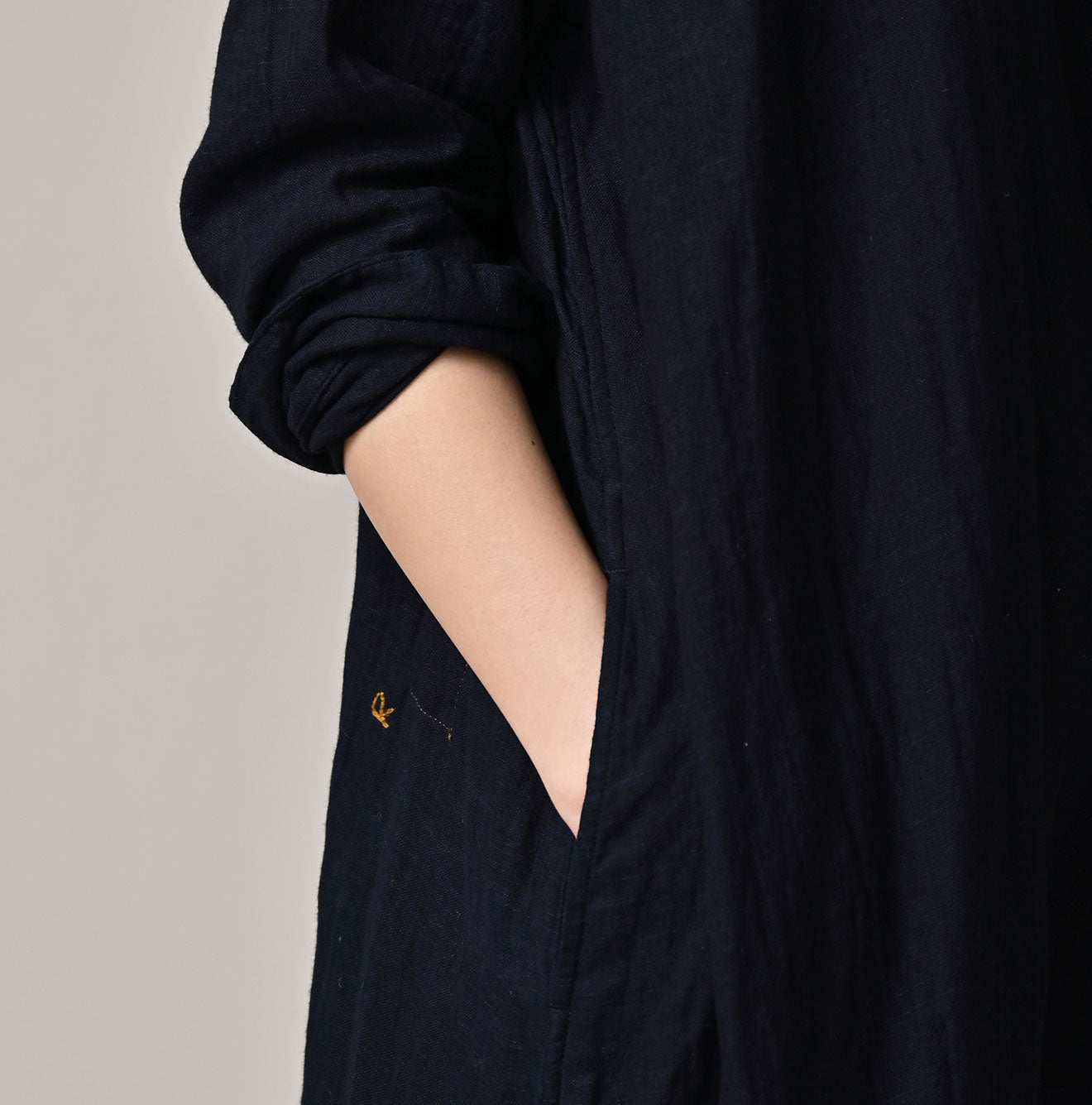 45R Indigo Gauze Doublecloth Frilled Collar Dress