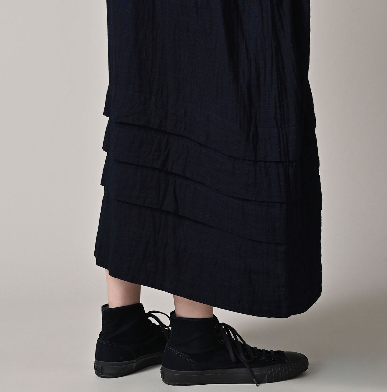 45R Indigo Gauze Doublecloth Frilled Collar Dress