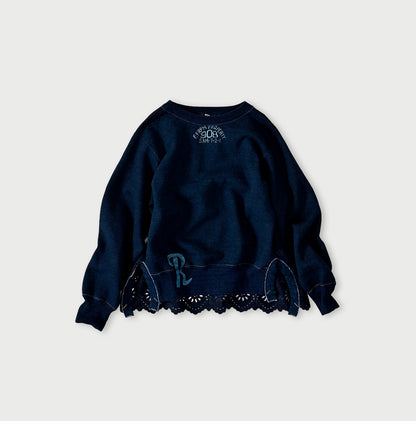 45R Indigo Cotton Fleece Cutwork Top