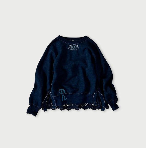 45R Indigo Cotton Fleece Cutwork Top