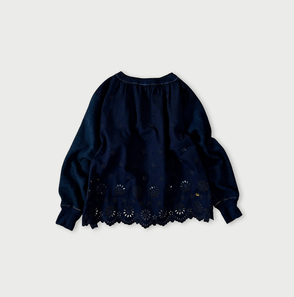 45R Indigo Cotton Fleece Cutwork Top
