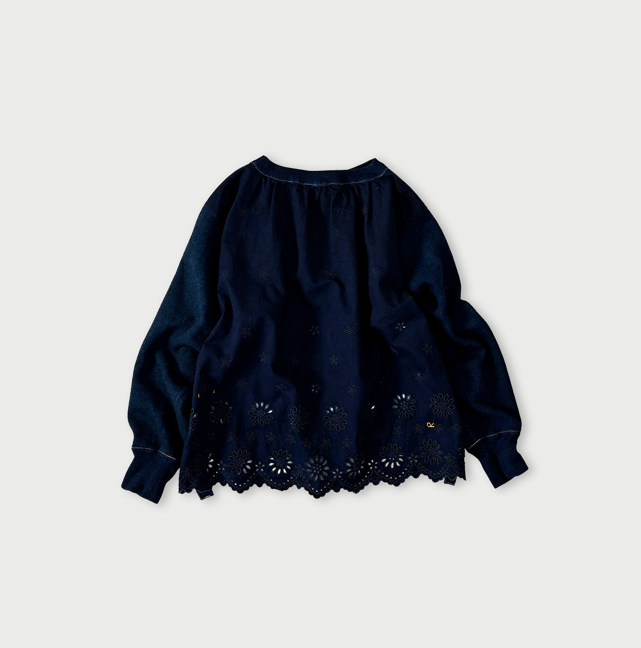45R Indigo Cotton Fleece Cutwork Top