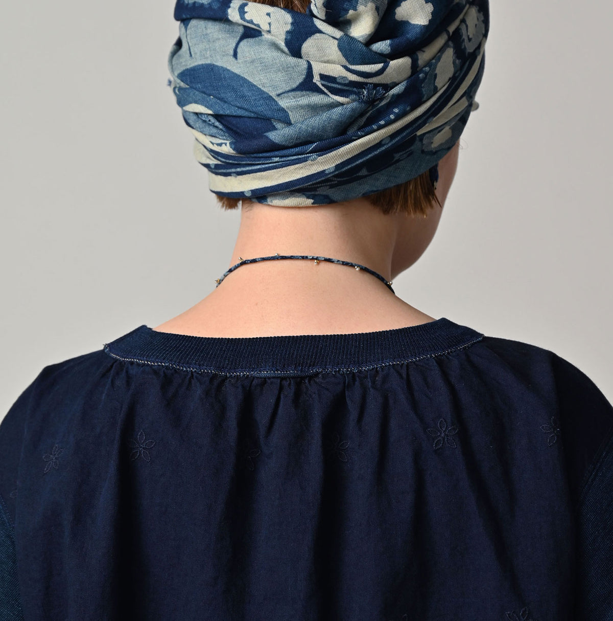 45R Indigo Cotton Fleece Cutwork Top