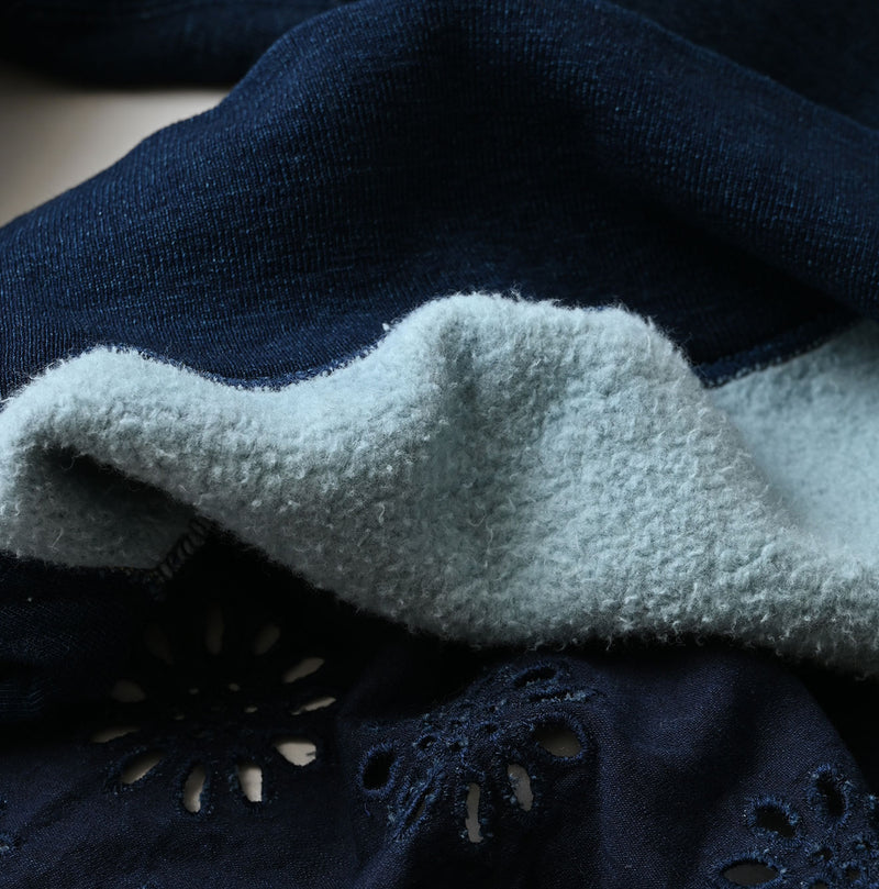 45R Indigo Cotton Fleece Cutwork Top - Image 14