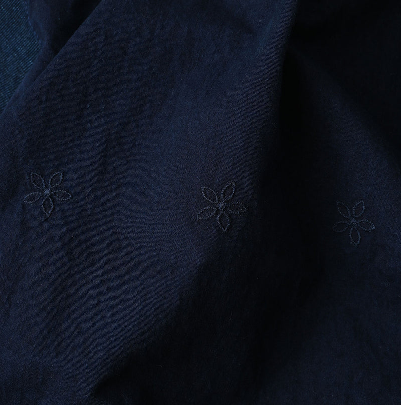 45R Indigo Cotton Fleece Cutwork Top