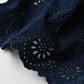 45R Indigo Cotton Fleece Cutwork Top