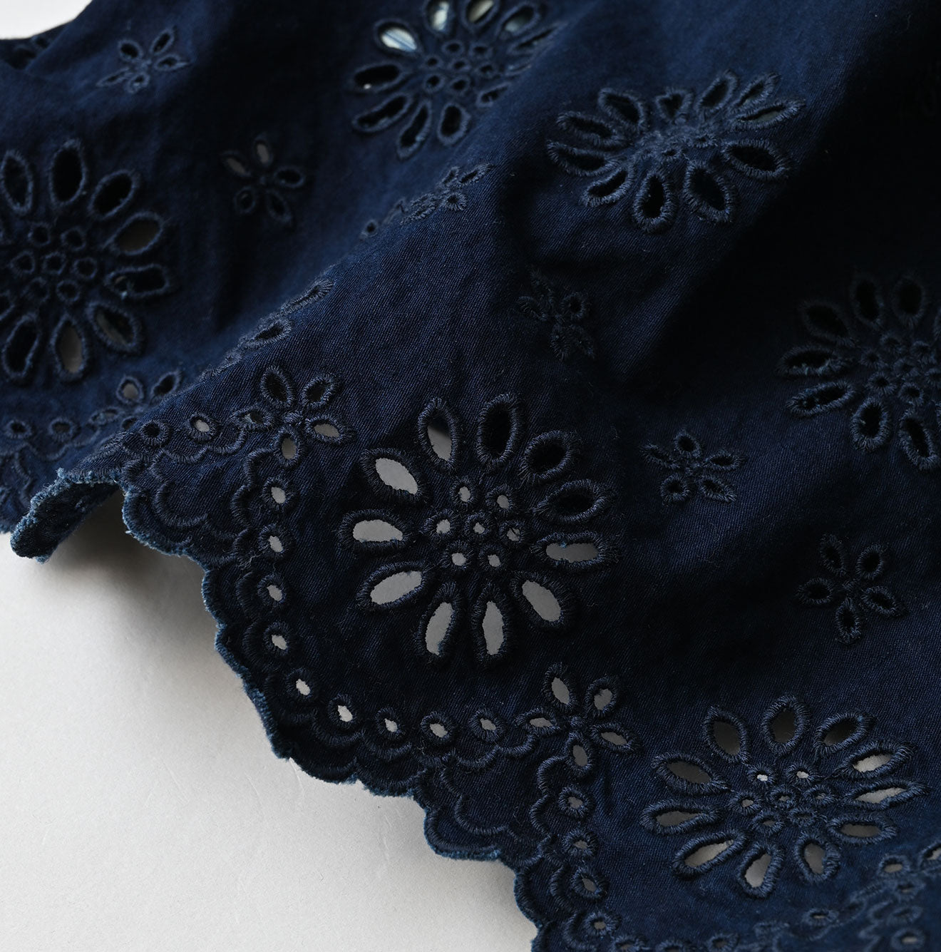 45R Indigo Cotton Fleece Cutwork Top