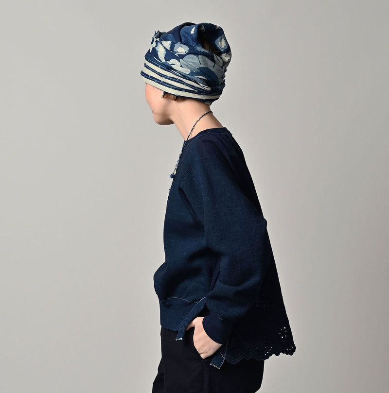 45R Indigo Cotton Fleece Cutwork Top