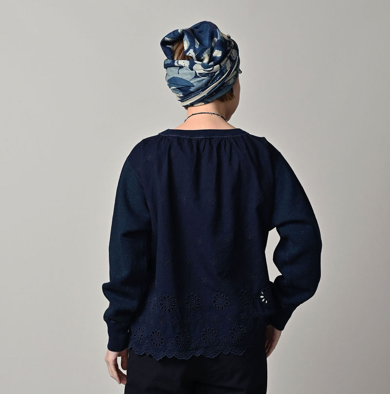 45R Indigo Cotton Fleece Cutwork Top - Image 5