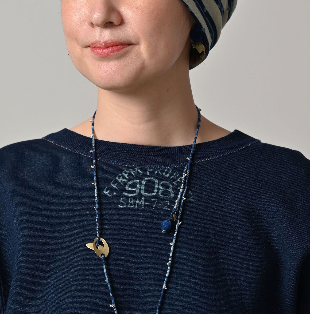 45R Indigo Cotton Fleece Cutwork Top