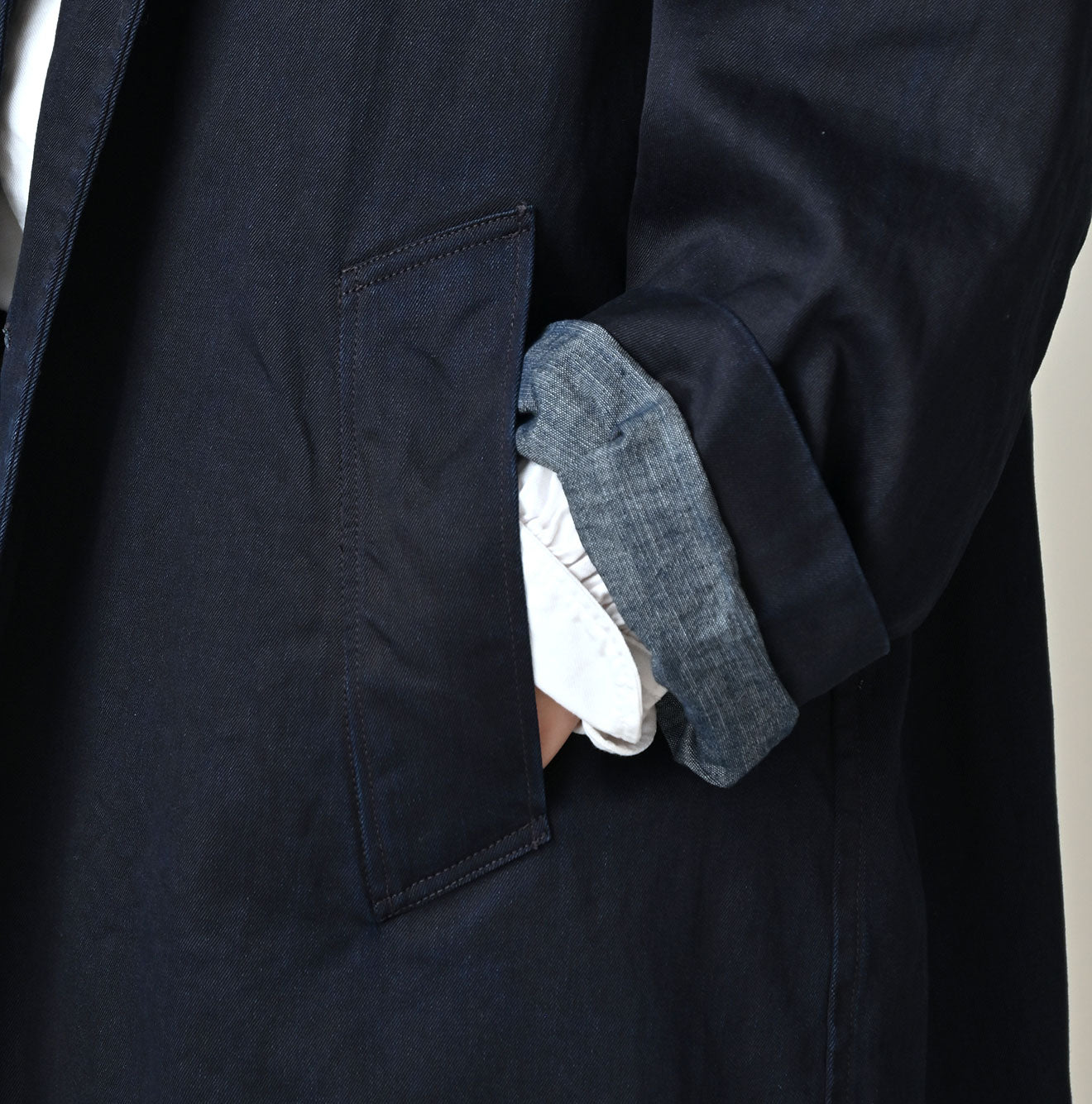 45R Indigo Two-Ply Chino 908 Bal Collar Coat - Image 9