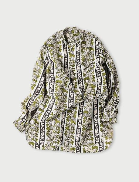 Stripe Flower Block Print 908 Grandpa Pullover Shirt