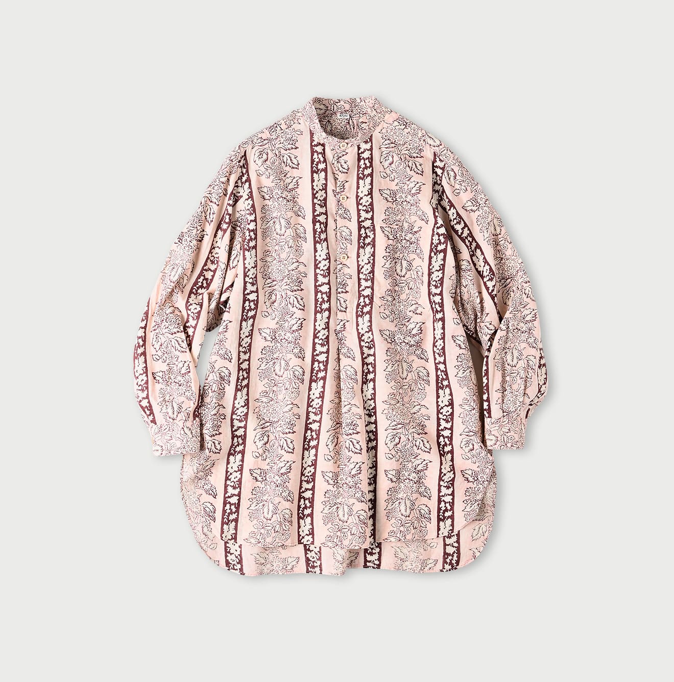 Stripe Flower Block Print 908 Grandpa Pullover Shirt